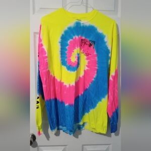 Port and Company Spiral Tie-Dye Long Sleeve Shirt - Neon Yellow, Pink, Blue